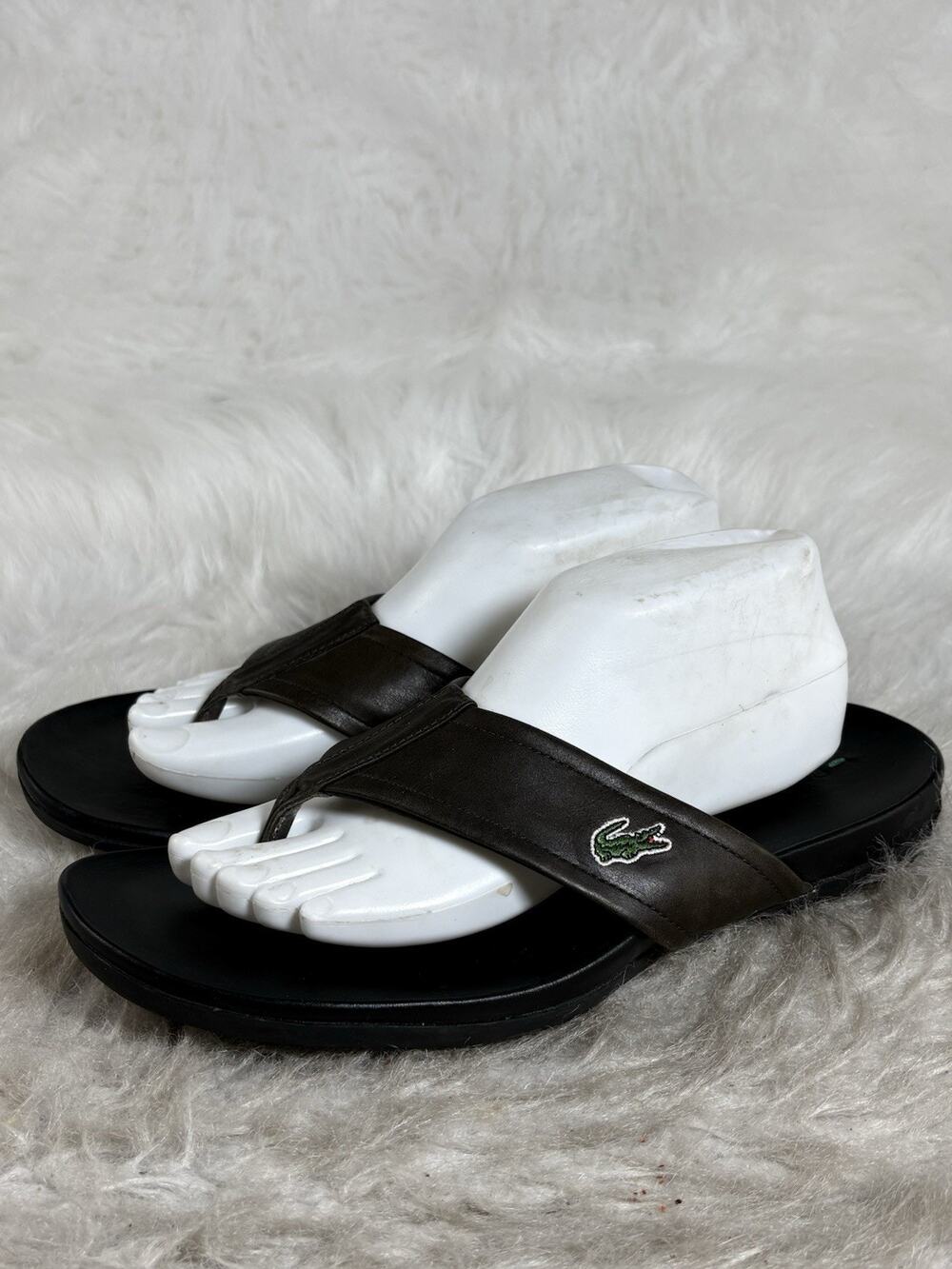 Lacoste Chill Leather 9SYM05601 Brown Leather Flip Flop Sandals Men’s 9